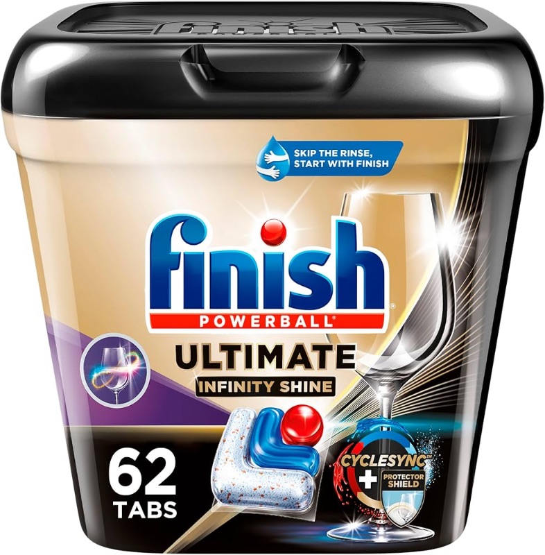 Photo 1 of ** MISSING PODS** FINISH Ultimate Plus Infinity Shine Dishwasher Pods, 62 Count - Dishwasher Detergent Tablets with CycleSync Technology, Removes Burnt-On Stains, Degreases, Extra Scrubbing Power, and Dishwasher Soap