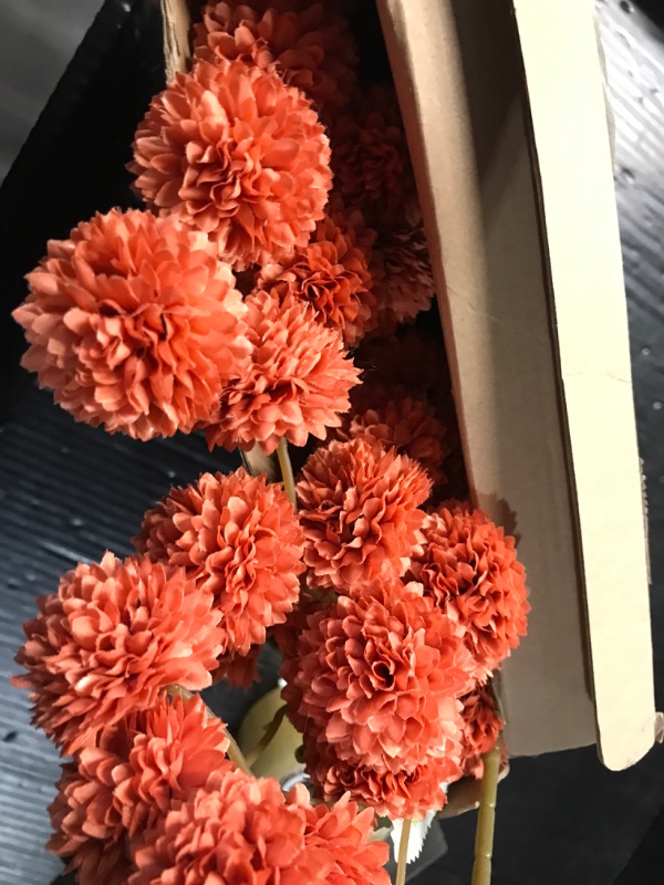 Photo 2 of ** PARTIAL SET** Solsew 12 Pcs Faux Kiku Flower Chrysanthemum Flowers Pompom Mum Artificial Flower Ball Chrysanth Mini Fake Flower for Wedding Shower Table Centerpieces Floral Home DIY Bouquet Decor(Burnt Orange)