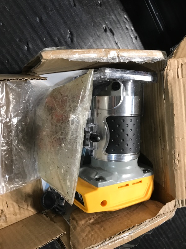 Photo 2 of ** USED DIRTY UNTESTED** 800W Cordless Wood Router Compatible With Dewalt 20V Battery,byczone 30000RPM Brushless Motor Router Attach 15PCS 1/4" Router Bits,6 Speeds Hand Trim Router,Edge Guide,Roller Guide,(NO Battery)