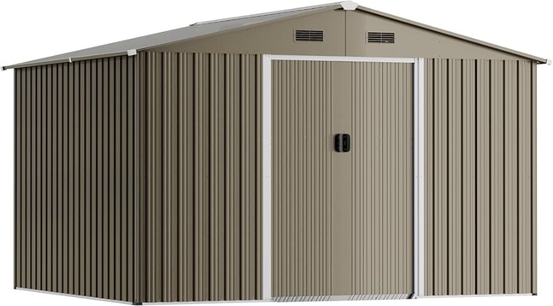 Photo 1 of ** BOX 1 OF 2, NOT COMPLETE SET** PARTS ***STOCK PHOTO REFERENCE ONLY***10FT x 8FT Outdoor Storage shed, Waterproof Lockable Door Metal Tool shed with Sliding Door and Ventilation, Gardening Tool Storage Room, Metal Storage shed for Gardens and lawns