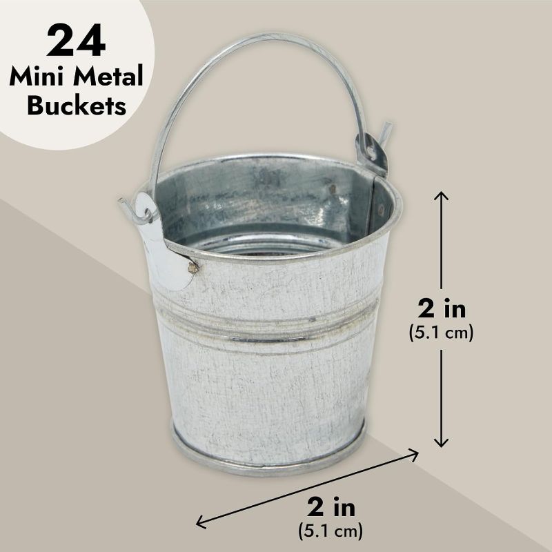 Photo 1 of ** PARTIAL SET** Juvale 24 Pack Mini Metal Buckets with Handles for Party Favors, Small Galvanized Tin Pails (2 x 2 in)