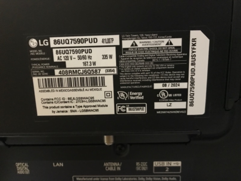 Photo 3 of ** NO POWER CORD OR MULTIMEDIA BX TO TEST** LG UQ7590 86-Inch Class UHD Smart TV 86UQ7590, 2022 - AI-Powered 4K, Alexa Built-In, Grey