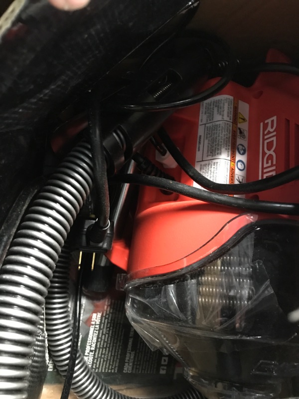 Photo 2 of ** USED UNTESTED AND MISSING PARTS** RIDGID 55808 PowerClear 120-Volt Drain Cleaning Machine Kit for Tubs, Showers, and Sinks, Drain Cleaner Machine Kit with AUTOFEED, Inner Core Cable, and Guide Hose