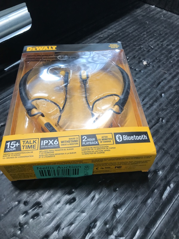 Photo 3 of ** USED UNTESETD** DEWALT Wireless Bluetooth Neckband Headphones — Neckband Earphones with 30H Runtime — Secure Magnetic Earbuds — Noise-Isolating Wireless Earbuds — Jobsite Pro Built-in Mic for Crystal-Clear Calls