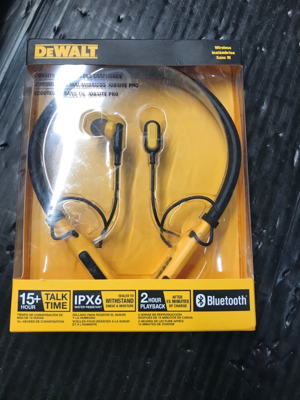 Photo 2 of ** USED UNTESETD** DEWALT Wireless Bluetooth Neckband Headphones — Neckband Earphones with 30H Runtime — Secure Magnetic Earbuds — Noise-Isolating Wireless Earbuds — Jobsite Pro Built-in Mic for Crystal-Clear Calls