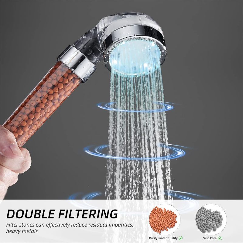 Photo 4 of (READ FULL POST) Cobbe Filtered LED Shower Head with Handheld, Color Changing, High Pressure Shower Head with Filter, Water Saving Spray Handheld Showerheads with Hose and Base for Dry Skin & Hair 3 LED