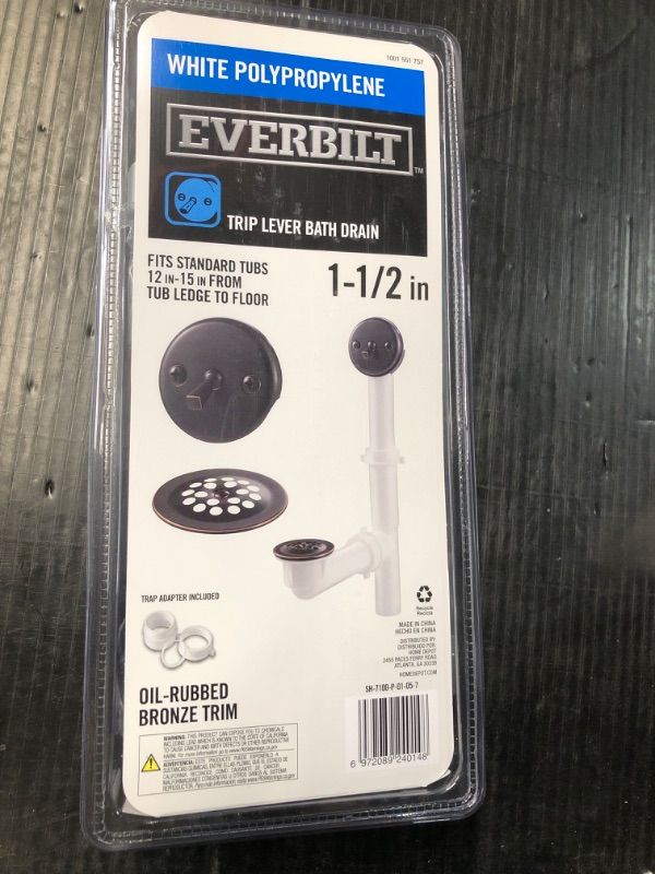 Photo 1 of Everbilt Trip Lever 1-1/2 in. White Poly Pipe Bath Waste and Overflow Tub Drain in Oil Rubbed Bronze