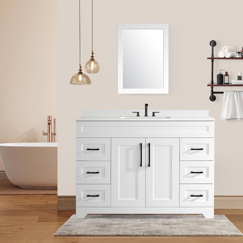 Photo 1 of ****STOCK PHOTO FOR REFERENCE ONLY***48" Bathroom Vanity Without Sink,Modern Solid Wood Laminate Bathroom Cabinet with 2 Soft Closing Doors and 6 Drawers,White