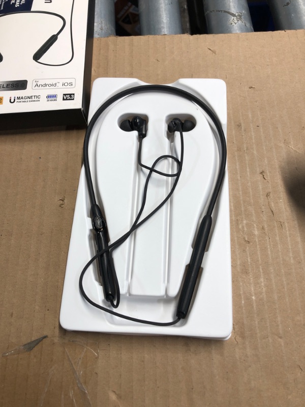 Photo 2 of **MISSING CHARGER-MINOR DAMAGE ON CHARGER PORT**
N18 Neckband Bluetooth Earbuds, Wireless Bluetooth 5.2 Headphones with Microphone, Ultra-Lightweight Comfort, IPX7 Waterproof, Deep Bass Strong Beat, 20H Playtime, Magnetic Earphones -Black Dark Black