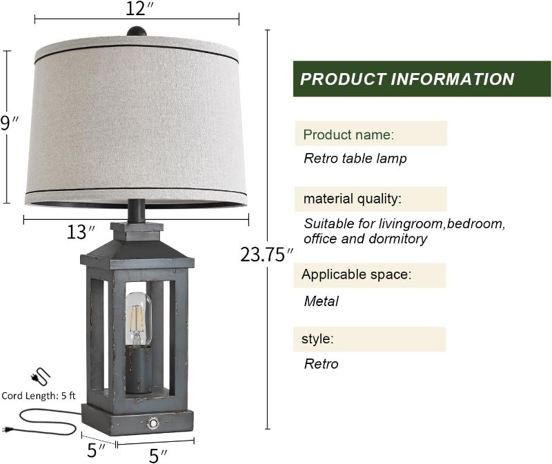 Photo 3 of (READ FULL POST) G-SAFAVA 23.75" Farmhouse USB A+C Charging Ports 3-Way Dimmable Touch Control Table Lamp with Nightlight Vintage Modern Lamps for Living Room Bedroom