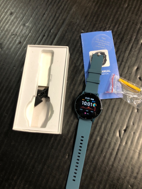 Photo 2 of **USED**
JIMYAO Smartwatch (Answer/Dial), Bluetooth Tactical Smartwatch for Android and iPhone,IP67 Waterproof Outdoor Fitness Tracker with Heart Rate /SpO2/ Sleep/AI Voice (Blue)