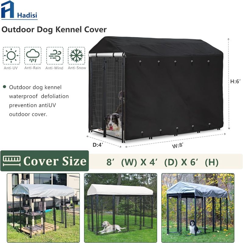 Photo 3 of (READ FULL POST) Hadisi Classic Black Outdoor Dog Kennel Cover 8'Dx4'Wx6'H Full Coverage Windproof Anti-UV.Waterproof Dog Kennel Cover for Multiple Brands of Dog Kennels,Cover Only,Classic Black.(Patent Pending)