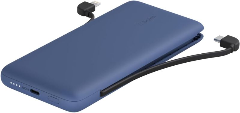 Photo 1 of (READ FULL POST) Belkin Power Bank, BoostCharge Plus 10k mAh Portable Charger w/Integrated Lightning Cable & USB-C Cable - iPhone Charger - Battery Pack for iPhone 16 Pro Max, iPhone 16, iPhone 15, iPhone 14 - Blue