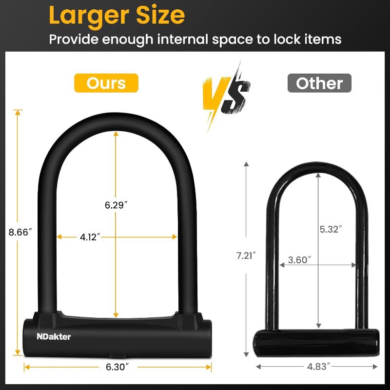 Photo 3 of (READ FULL POST) NDakter Motorcycle Locks Anti Theft, Heavy Duty Bike U Lock with 4FT Chain and Bracket,15mm Shackle Electric Bicycle Lock for Scooter, 3 Keys Motorcycle Wheel Lock for Ebike, Moped, Tricycle (240mm)