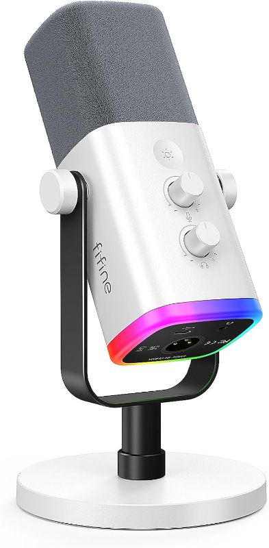 Photo 1 of (READ FULL POST) FIFINE XLR/USB Gaming Microphone for Streaming Podcasting, PC Computer RGB Mic, with Gain Knob, Mic Mute, Monitoring Jack, Gamer Mic for Recording Video Creation-AmpliGame AM8 White
