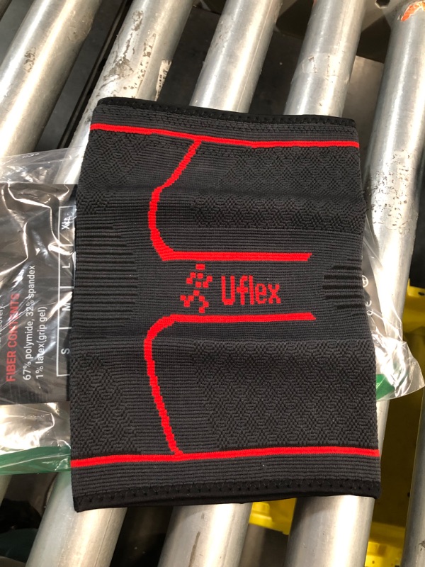 Photo 1 of (SEE PHOTOS) UFlex Athletics Knee Compression Sleeve Support for Women and Men - Knee Brace for Pain Relief, Fitness, Weightlifting, Hiking, Sports - Red, X-Large