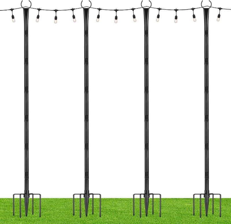 Photo 1 of ***USED - LIKELY MISSING PARTS - UNABLE TO VERIFY FUNCTIONALITY***
Suchtale String Light Poles with Hooks, 4 Pack 8.5FT Metal Light Pole for Outdoor String Lights with 5-Prong Fork for Garden, Patio, Wedding Party, Outdoor Light Stand Holder for Christmas