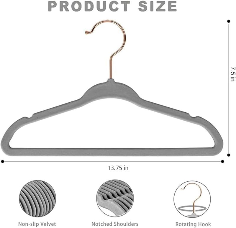 Photo 3 of (READ FULL POST) BAGAIL Kids Velvet Hangers 13.75 Inches Children's Clothes Hangers Non-Slip Baby Hangers for Infant/Toddler (Grey/Rose Gold, 50pack)
