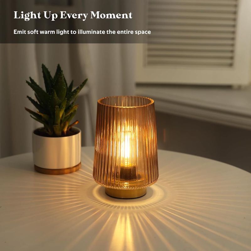 Photo 1 of (READ FULL POST) LUSHARBOR Battery Operated Lamp with Timer, Table Lamps for Bedroom, Cordless Battery Powered Lamp with LED Bulb, Decorative Beside Lamp for Living Room Bathroom Shelf Amber