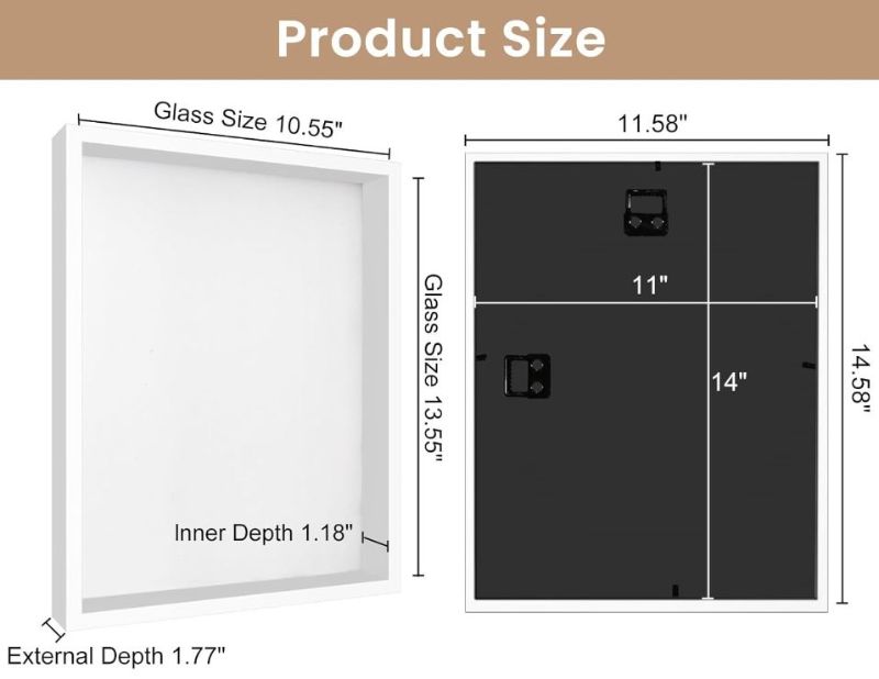 Photo 1 of (READ FULL POST) Califortree 11x14 Shadow Box Frame with Soft Linen Back - Metal Push Pins Included, Memory Large Shadow Box Display Case for Bouquet Awards Medals Wedding Photos and More, White
