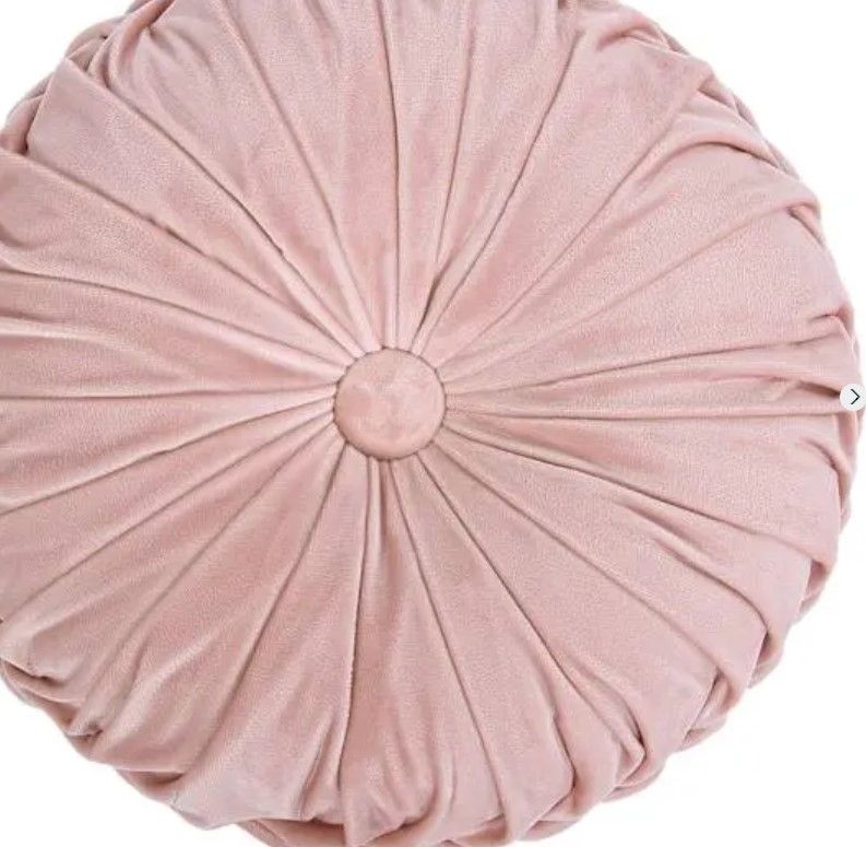 Photo 1 of 3 Pillows**Holan Blush Pink Pleated Velvet Round Throw Pillow, 14"