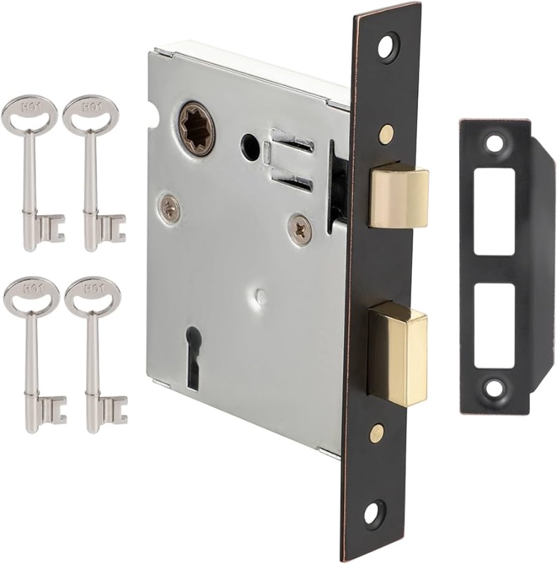 Photo 1 of ***STOCK PHOTO REFERENCE ONLY***Lock Set Interior Door, Old Door Lock Replacement Parts, Antique Vintage Door Lock Hardware, Skeleton Keys and Reversible Latch, Mortise Lock Kit, Oil Rubbed Bronze Finish