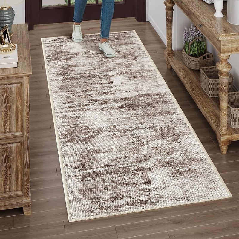 Photo 1 of ***STOCK PHOTO REFERENCE ONLY***Runners for Hallways Kitchen Runner Rug Non Slip Washable Runner Rugs, No Pile, Tear and Stain Resistance, Hand Woven Style Rug Runners for Hallways, Kitchen, Laundry, Bathroom- Brown