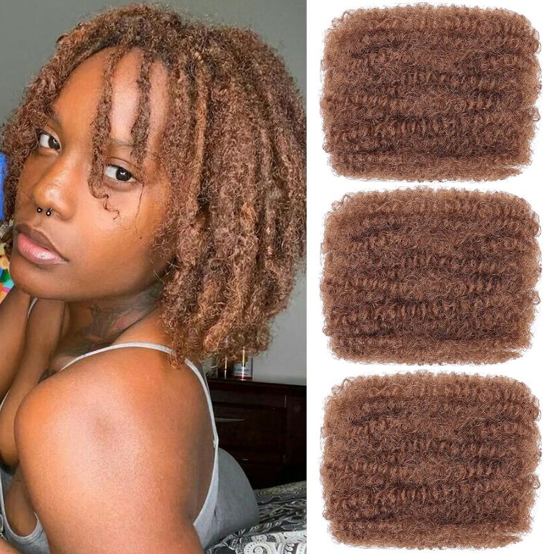 Photo 1 of ***STOCK PHOTO REFERENCE ONLY*** 8 Inch Afro Kinky Bulk Hair For Dreadlocks Extensions Repair Locs Twist Hair or Braids 3 Bundles 90g Brown Afro Kinkys Bulk Hair Synthetic Mini Twist Braiding Afro Kinky Hair 
