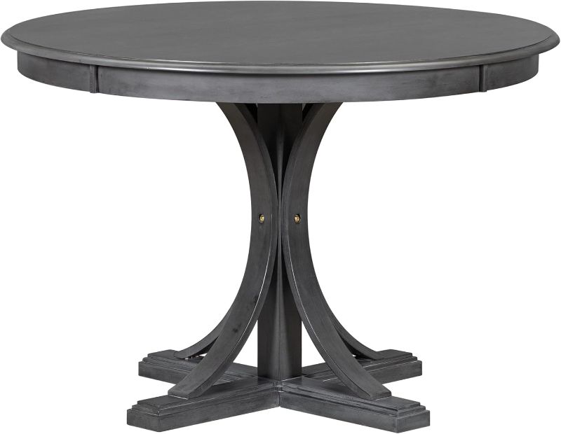 Photo 1 of **INCOMPLETE SET,TABLE ONLY**
Merax 5-Piece Round Dining Table Set with 4 Upholstered Chairs, Trestle Style Wood Kitchen Dining Table with Curved Trestle Style Table Legs (Dark Grey)