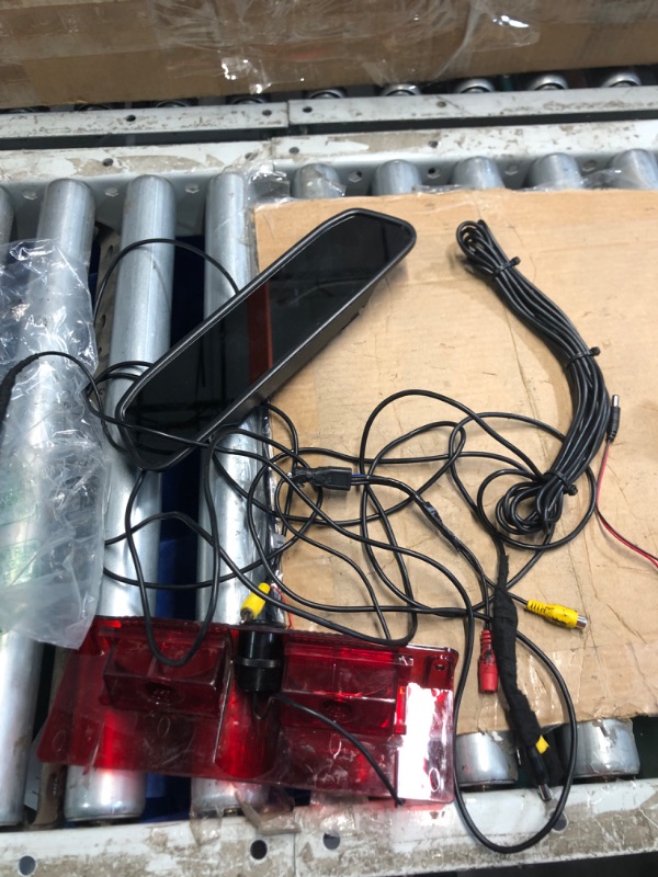 Photo 2 of **MAJOR DAMAGE TO WIRES AND RED COVER IS SCRATCHED-MISSING WIRES**
RED WOLF 3rd Third Brake Light Backup Camera w/4" Rear View Mirror Monitor Kit for Chevrolet Chevy Express/GMC Savana 2500 3500 2003-2019 3rd Brake Light Position Mounted