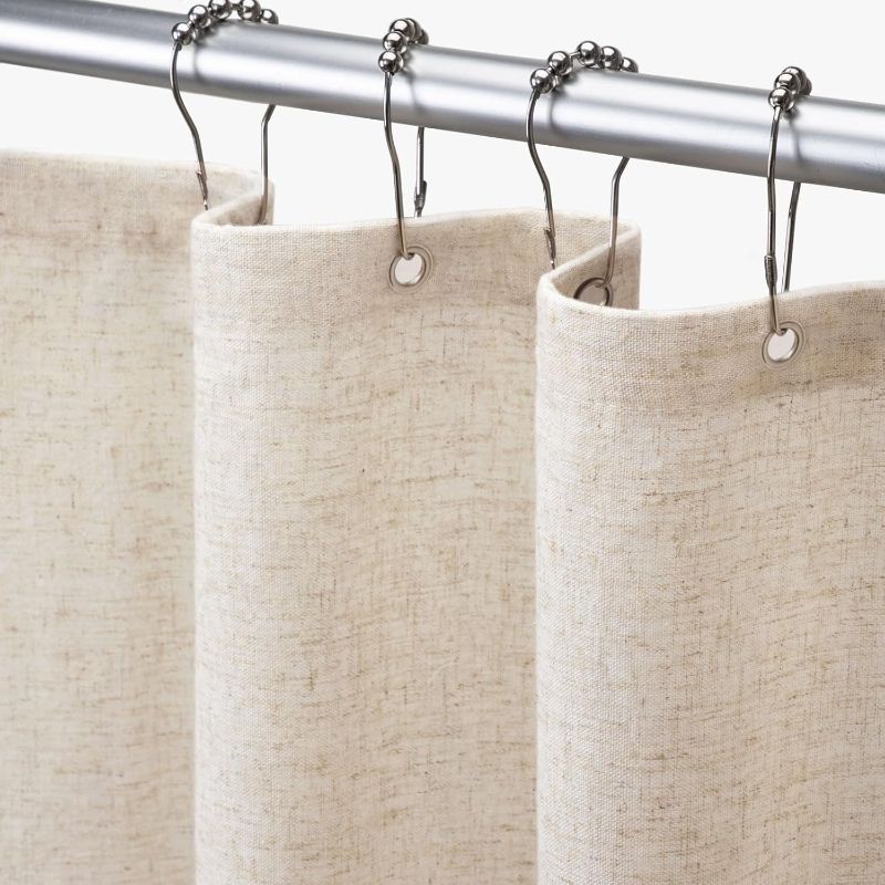 Photo 1 of (READ FULL POST) Extra Long Shower Curtain 84 Inch Length Beige Linen Shower Curtain for Bathroom Natural Cloth Cotton Fabric Liner Cream