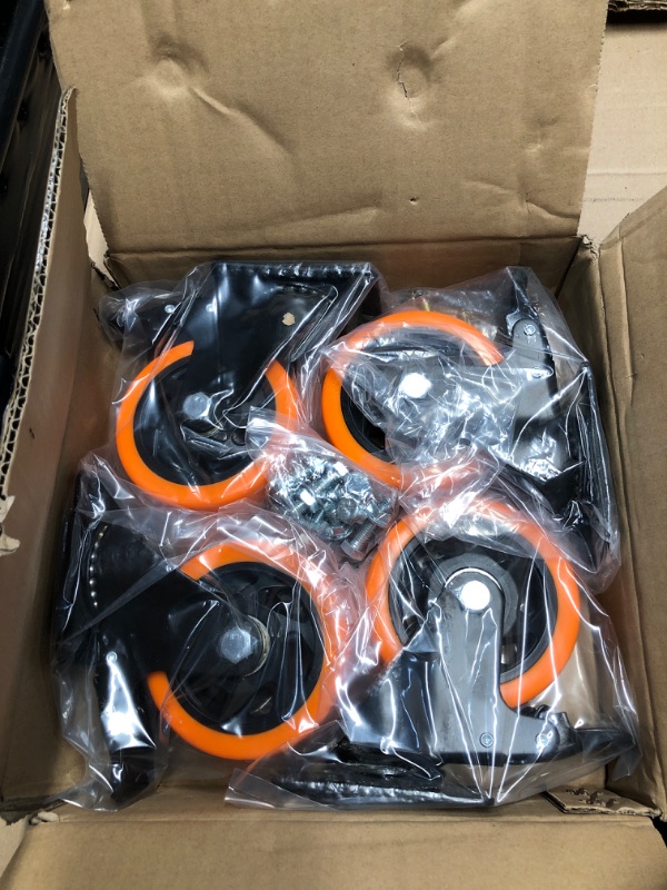 Photo 2 of (READ FULL POST) Casters, 4" Caster Wheels?Casters Set of 4 Heavy Duty - ASRINIEY Orange Polyurethane Castors, Top Plate Swivel Wheels, 4-Pack Industrial Casters with Brake, Locking Casters for Furniture and Workbench