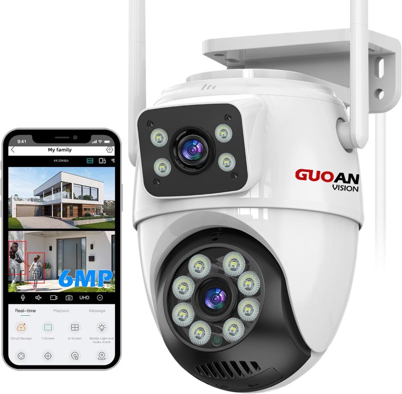 Photo 1 of ?Security Cameras Wireless Outdoor? Dual Lens Linkage,6MP WiFi PTZ Surveillance Camera,360°View,Human Detection,Auto Tracking,Light Alarm,Night Vision,Two-Way Audio, Corded Power.
