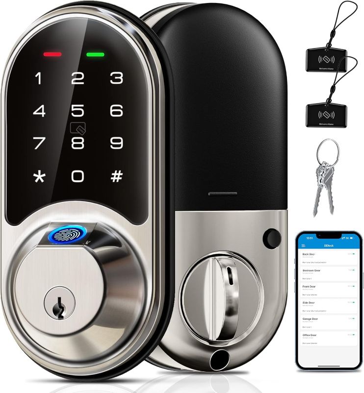 Photo 1 of ***STOCK PHOTO REFERENCE ONLY*** Veise Smart Lock, Fingerprint Door Lock, 7-in-1 Keyless Entry Door Lock with App Control, Electronic Touchscreen Keypad, Smart Deadbolt, Biometric Smart Locks for Front Door, Satin Nickel