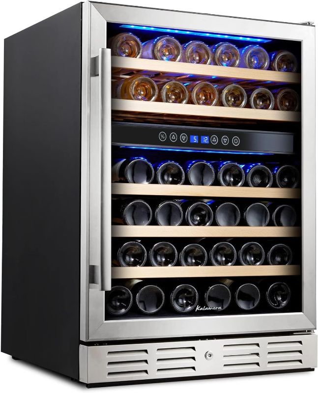 Photo 1 of (READ NOTES)**TRAILER PICKUP**
Kalamera 24 inch Wine Cooler, 46 Bottle - Dual Zone Built-in or Freestanding Fridge with Stainless Steel Reversible Glass Door, for Home, Kitchen, or Office.
