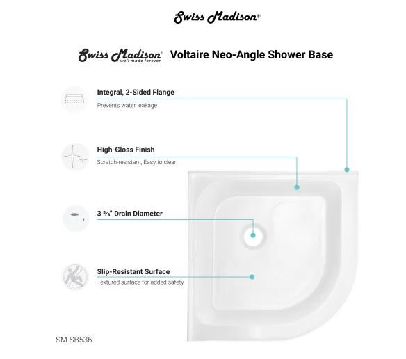 Photo 4 of (READ FULL POST) Swiss Madison Voltaire 32" x 32" Neo-Angle Shower Base with Single Threshold and Center Drain