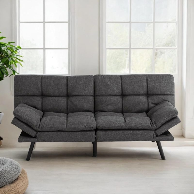 Photo 1 of **PARTIAL SET***(Box 1of2)
Futon Sofa Bed, Fabric Memory Foam Couch, Foldable Convertible Sleeper Loveseat, Daybed for Living Room, Dark Grey