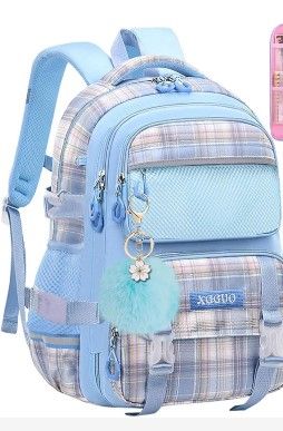 Photo 1 of **LIKE NEW
KEBEIXUAN School Backpacks for Girls Large Capacity Kids Kawaii Backpack School Bag for Girls 6-12 Years Old (Plaid blue)