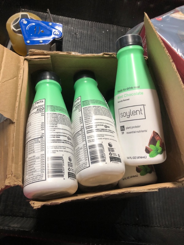 Photo 1 of ***(EXP: July, 25, 2025)NONREFUNDABLE*** Soylent Mint Chocolate Meal Replacement Shake, Ready-to-Drink Plant Based Protein Drink, Contains 20g Complete Vegan Protein and 1g Sugar, 14oz, 12 Pack Mint Chocolate 12