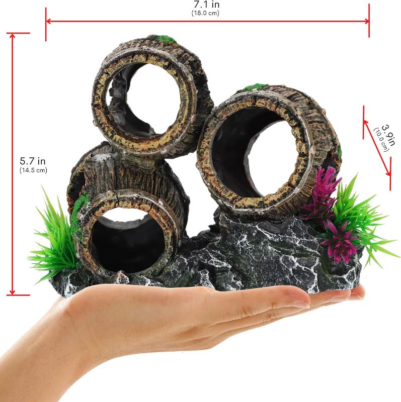 Photo 4 of (READ FULL POST) UNEAK - Aquarium Decorations Three Stacked Broken Barrels Fish Tank Decoration Ornament Landscaping Over Rocks Cave Saltwater Freshwater Small & Medium Fish Garden Pond Ornaments Resin