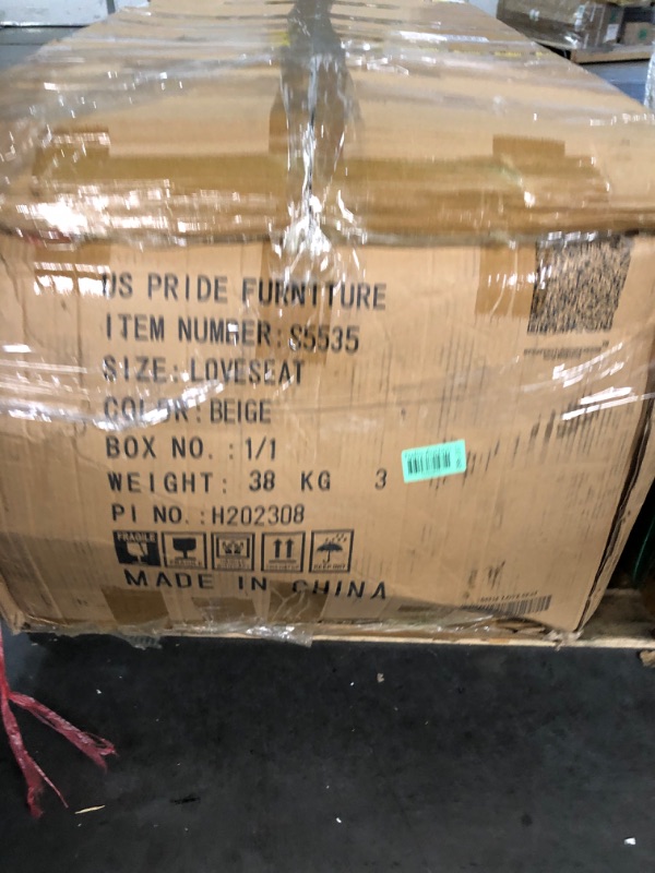 Photo 1 of **MINOR TEAR ON BACKSIDE
US Pride Furniture 55" Chesterfield Velvet Loveseat with Vertical Channel Tufted Backrest & Tapered Wood Legs - 2 Seater Couch for Living Room, Bedroom or Office, Khaki