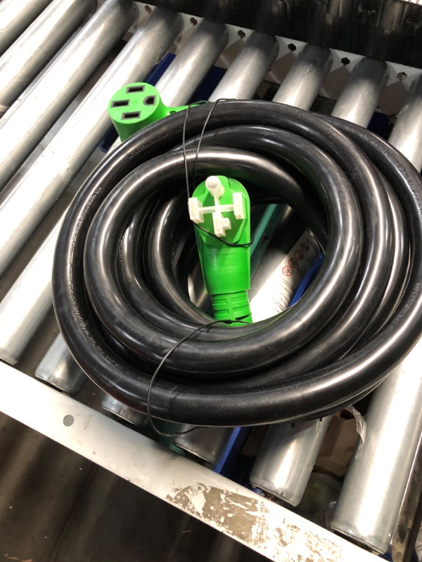 Photo 3 of ***USED AND DIRTY - UNABLE TO TEST - UNKNOWN LENGTH***
50 Amp NEMA 14-50P to 14-50R RV/EV Extension Cord 4-Prong Heavy Duty Outdoor Auto Power Cord with Grip Handle Green Compatible with Tesla Model 3/S/X/Y EV Charging and RV Trailer Campers