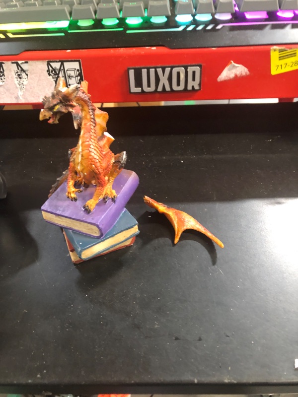Photo 1 of ***BROKEN WING*** ICE ARMOR 6" H Red/Orange Volcano Dragon Standing on Pile of Books Statue Fantasy Decoration Figurine