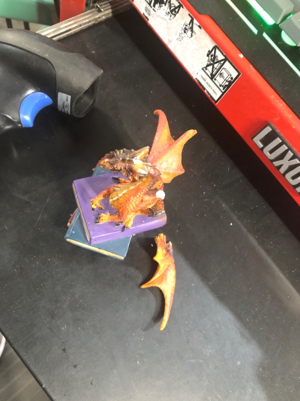 Photo 1 of ***BROKEN WING*** ICE ARMOR 6" H Red/Orange Volcano Dragon Standing on Pile of Books Statue Fantasy Decoration Figurine