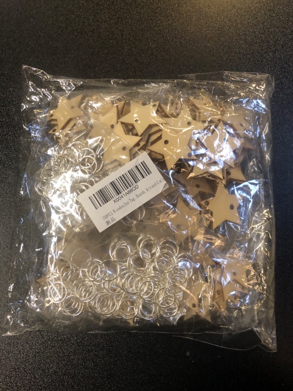 Photo 1 of 150PCS Wooden Star Tags with Holes, 1.18Iinch Wooden Starswith Rings for Crafts for Family Birthday Plaque Sign, Valentine, Chore Boards, Arts and Crafts