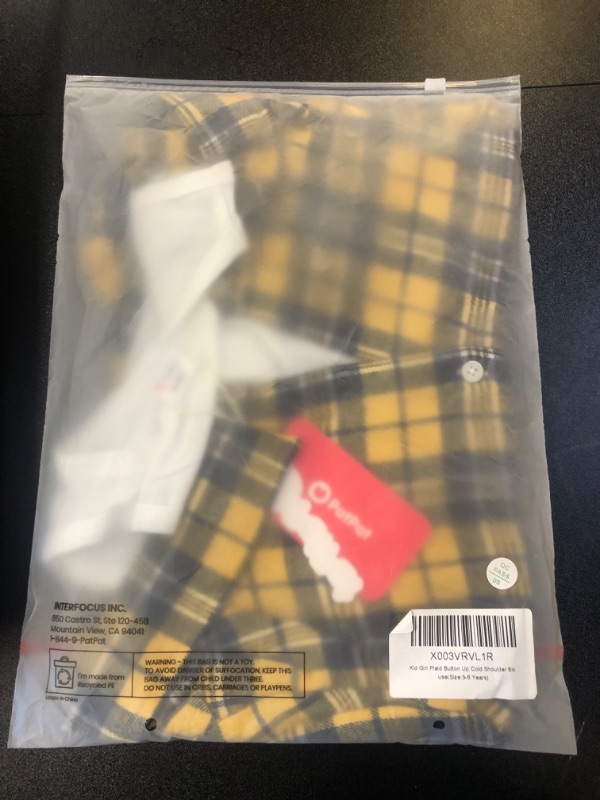 Photo 2 of PATPAT Gils Fake Two-Piece Blouse Plaid Button Up Cold Shoulder Long Sleeve Shirt 5-12 Years 7-8 Years Yellow