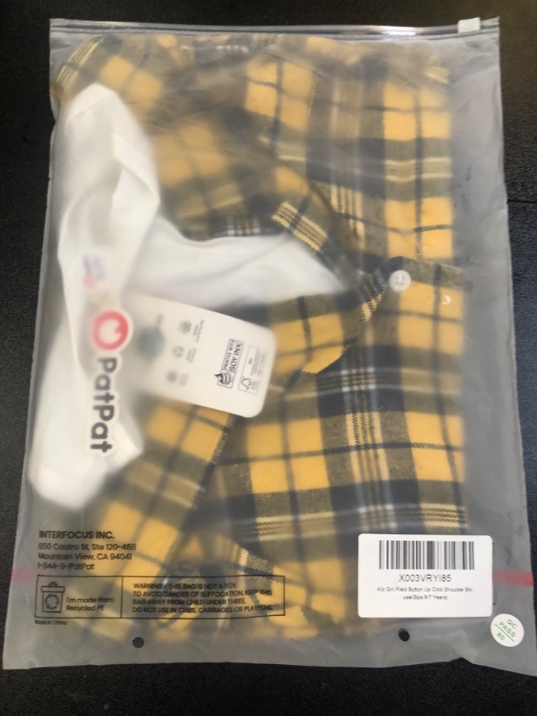 Photo 2 of PATPAT Gils Fake Two-Piece Blouse Plaid Button Up Cold Shoulder Long Sleeve Shirt 5-12 Years 7-8 Years Yellow