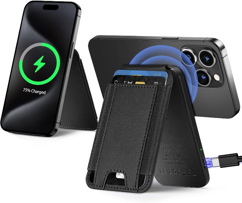 Photo 1 of wireless future charger for Magsafe Wallet Stand - Not Power Bank, Magnetic Card Holder for iPhone 15/14/13/12 Series, Vegan Leather, 2 Slots, Fit 6 Cards, RFID Blocking, Black
