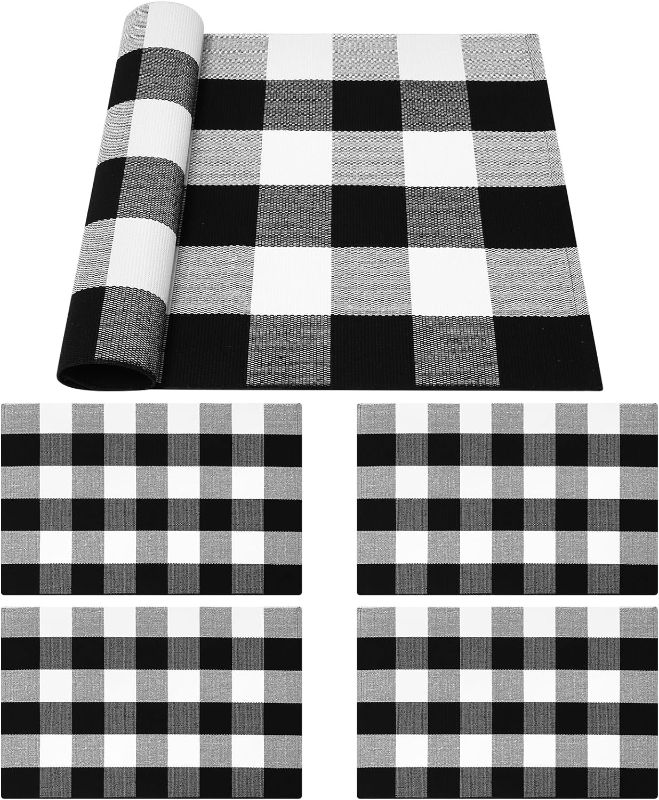 Photo 1 of 4 Pcs Buffalo Plaid Rugs 23.6 x 35.4'' Checkered Boho Bathroom Rugs Black and White Washable Welcome Door Mats Woven Outdoor/indoor Area Rug Farmhouse Door Rug for Entry Front Porch Laundry Home
