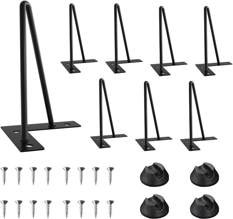 Photo 1 of 10 Inch Hairpin Table Legs, 8PCS Hairpin Furniture Legs Heavy Duty Metal Table Legs 2 Rods for Cabinet Legs, Sofa Legs, Coffee Table Legs, Desk Legs,Nightstand, Chairs, Black 10 Inch / 25 cm Black, 2 Rods, 8 Pcs